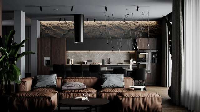 分 · 享 | 木质色调凹凸岩石背景墙！酷黑风格豪宅设计